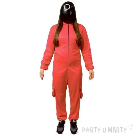 xx stdo stroj gra w kolory czerwony kolko kombinezon z kapturem pasek maska rozm 38