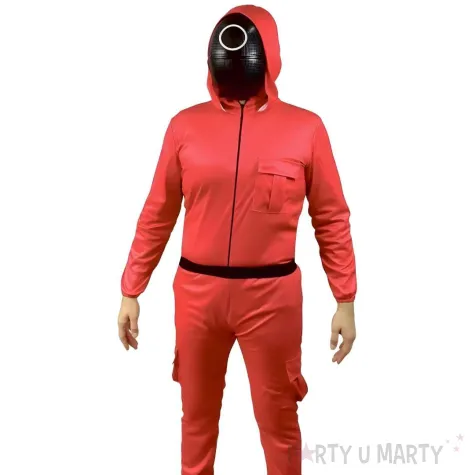 xx stdo stroj gra w kolory czerwony kolko kombinezon z kapturem pasek maska rozm 56