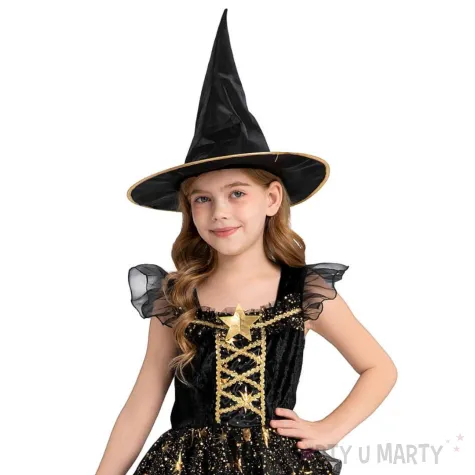 xx stdz zestaw dla dzieci czarna czarownica sukienka kapelusz rozm 110 120 cm