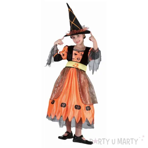 xx stdz zestaw dla dzieci dyniowa czarownica sukienka pasek kapelusz rozm 110 120 cm