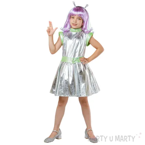 xx stdz zestaw dla dzieci srebrna kosmitka sukienka opaska rozm 130 140 cm