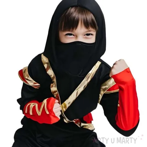 xx stdz zestaw dla dzieci waleczny ninja bluzka z kapturem spodnie pasek maska rozm 130 140