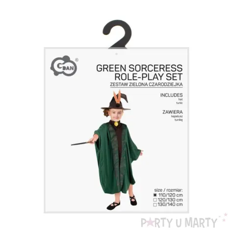 xx stdz zestaw dla dzieci zielona czarodziejka kapelusz tunika rozm 110 120 cm