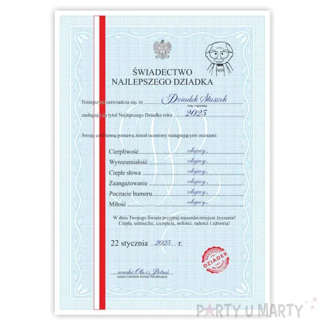 xx swiadectwo najlepszy dziadek