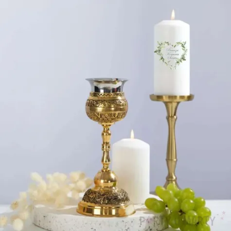 xx swieca 12 cm komunia serce ziel listki