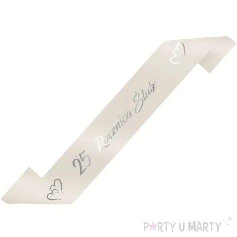 xx szarfa 25 rocznica slubu kremowy srebrny