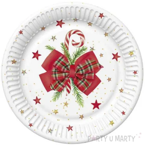 xx talerzyki papierowy checked bow with candy cane 18 cm 8 szt