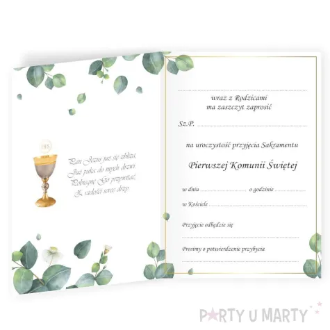 xx zaproszenia komunia eukaliptus z hostia 10