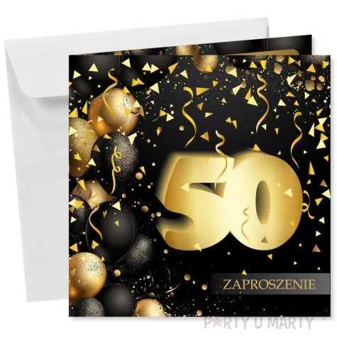 xx zaproszenie 50 urodziny czarno zloty
