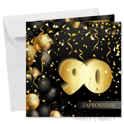 xx zaproszenie 90 urodziny czarno zloty