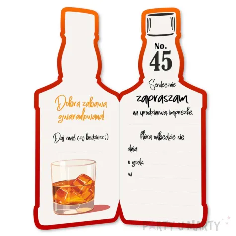 xx zaproszenie butelka whisky zamykana 45 urodziny