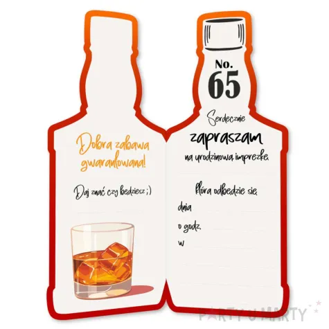 xx zaproszenie butelka whisky zamykana 65 urodziny