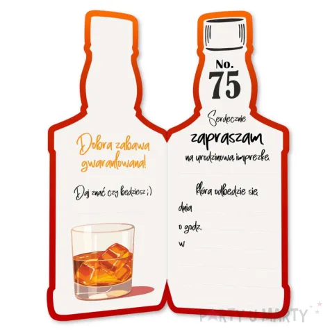 xx zaproszenie butelka whisky zamykana 75 urodziny