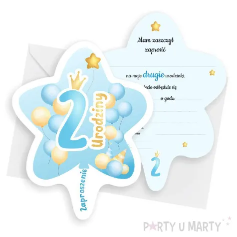 xx zaproszenie gwiazdeczka 2 urodziny baloniki niebieski 10 4x13 2 cm 1 szt