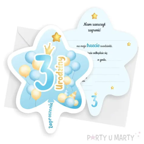 xx zaproszenie gwiazdeczka 3 urodziny baloniki niebieski 10 4x13 2 cm 1 szt