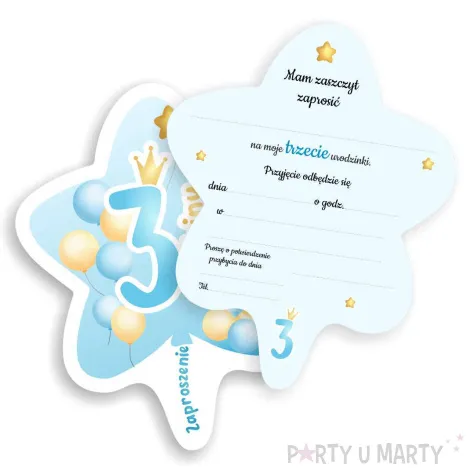 xx zaproszenie gwiazdeczka 3 urodziny baloniki niebieski 10 4x13 2 cm 1 szt