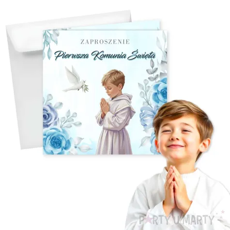 xx zaproszenie komunia chlopiec niebieski 1 szt