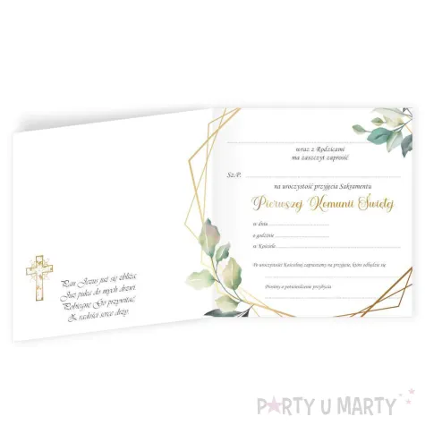 xx zaproszenie komunia mietowa geometria 15x15 cm 1 szt