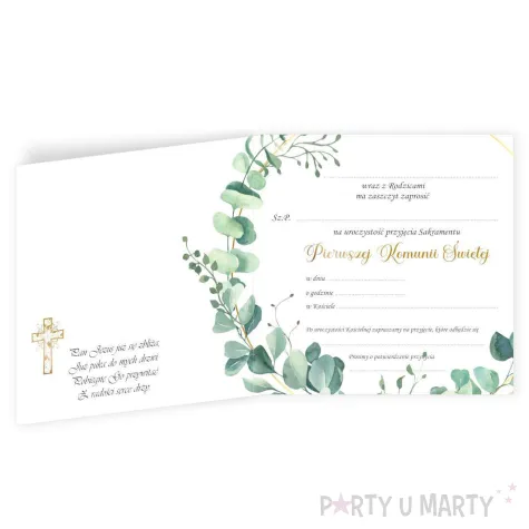 xx zaproszenie komunia swieta eukaliptus beauty w okregu 15x15 cm 1 szt