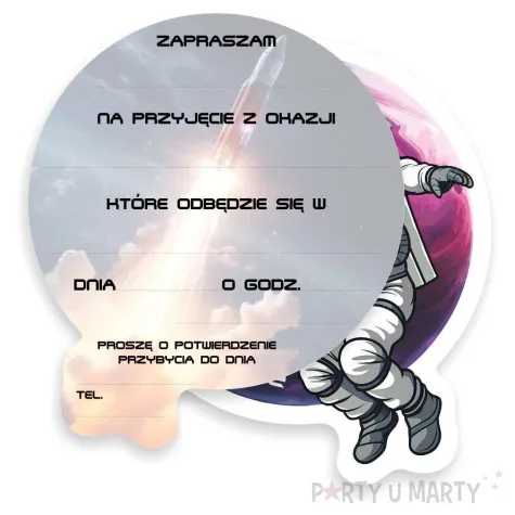 xx zaproszenie kosmos astronauta 10 5x12 8 cm 1 szt