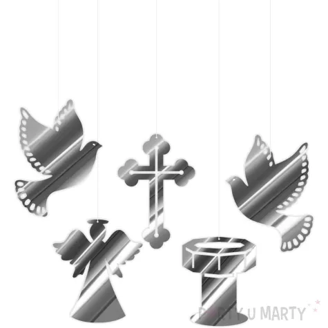 xx zawieszki kart chrzest srebrny metalik x5