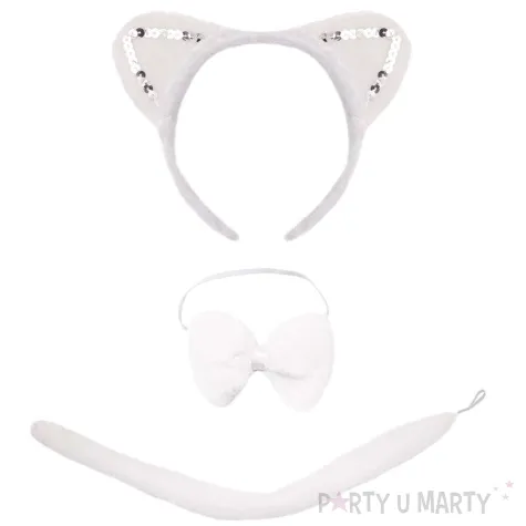 xx zestaw biala kotka opaska ogon muszka kot kicia