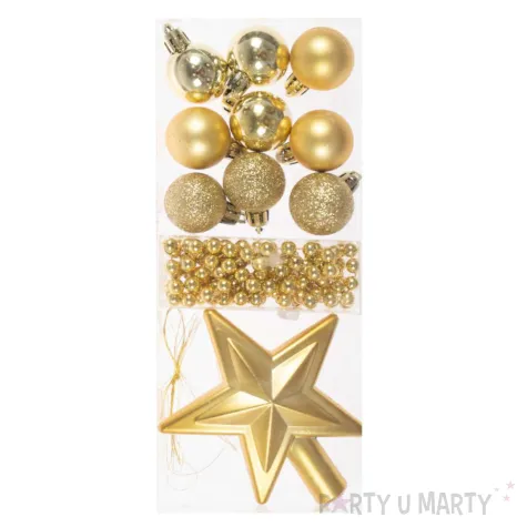 xx zestaw dekoracji bombki gwiazda i lancuch choinkowy zloty arpex