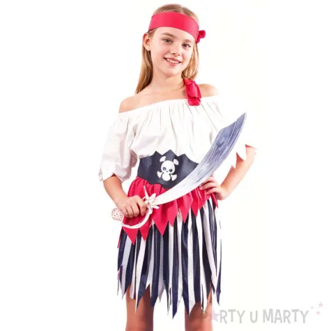 xx zestaw dla dzieci pasiasta piratka bluzka spodnica pasek opaska rozm 120 130 cm