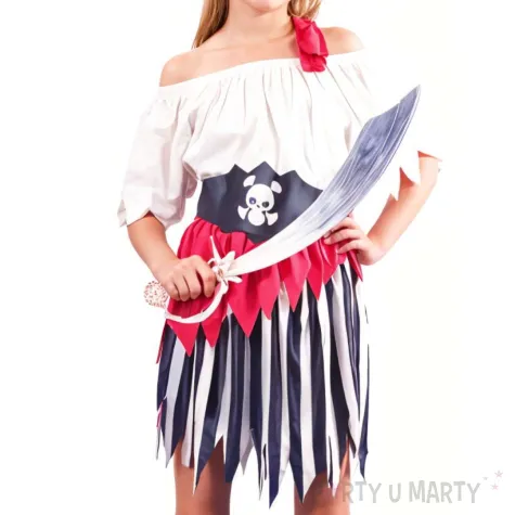 xx zestaw dla dzieci pasiasta piratka bluzka spodnica pasek opaska rozm 120 130 cm