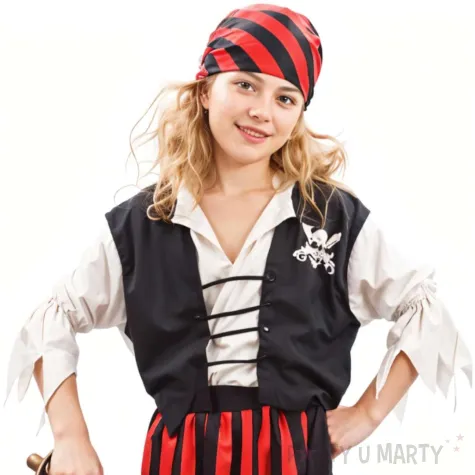 xx zestaw dla dzieci pasiasta piratka bluzka z kamizelka spodnica pasek chusta rozm 110 120 c