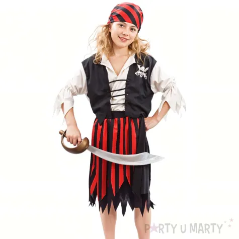 xx zestaw dla dzieci pasiasta piratka bluzka z kamizelka spodnica pasek chusta rozm 130 140 c