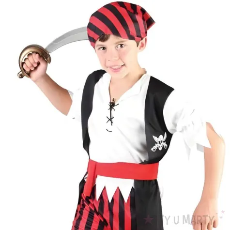 xx zestaw dla dzieci pasiasty pirat spodnie bluzka z kamizelka pasek bandana rozm 110 120 cm