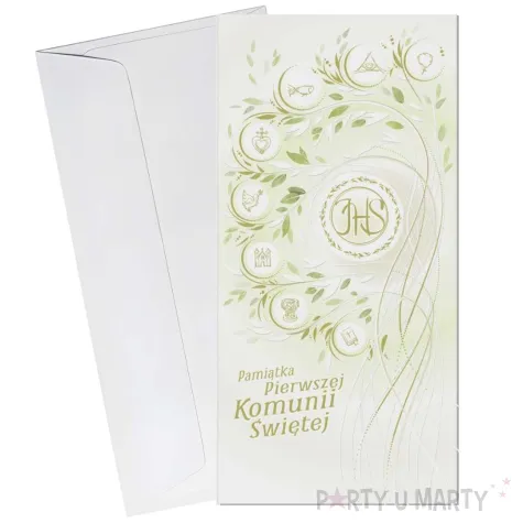 xx zk kartka komunijna nowoczesna ihs zielone symbole