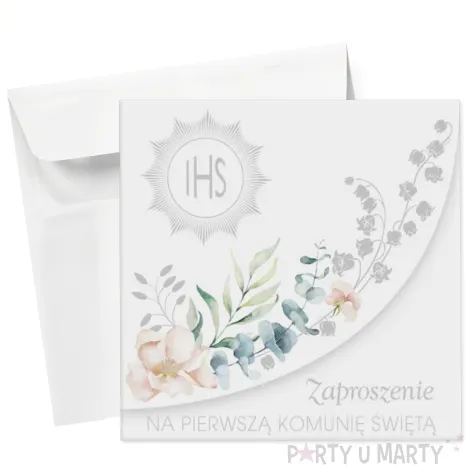 xx zk zaproszenie kwadrat zkw 120x120 komunia zest 62161 dzieciece chlopiec dziewczynka srebr