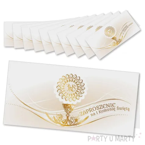 xx zk zaproszenie pierwsza komunia swieta ihs zlota 10 szt