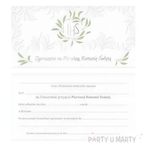 xx zk zaproszenie pierwsza komunia swieta zielone liscie 10 szt