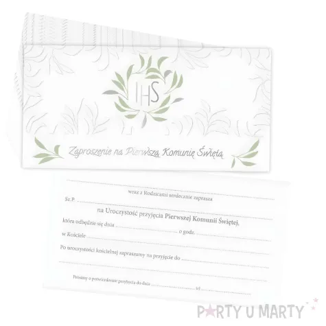 xx zk zaproszenie pierwsza komunia swieta zielone liscie 10 szt