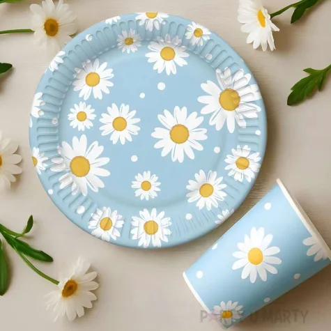 xx zta gd talerzyki papierowe niebieskie stokrotki 18 cm 6 szt