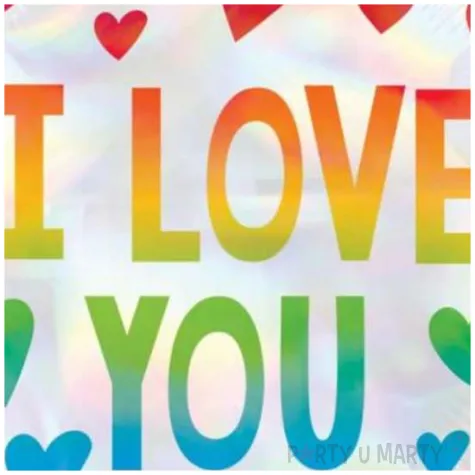 yy bfk balon foliowy 18 cir i love you holo rainbow hearts zapakowany