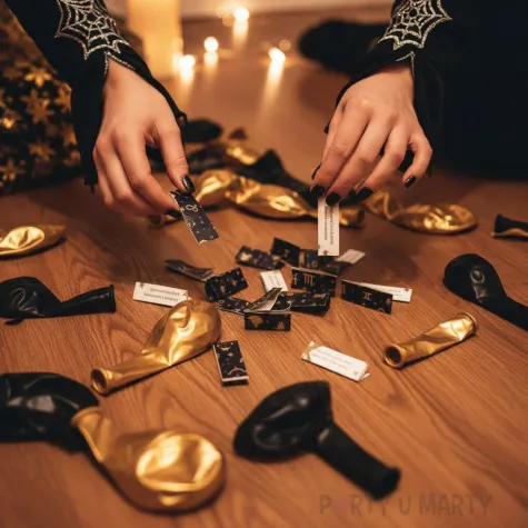 zabawa na andrzejki balony z wrozbami andrzejkowymi astro zodiak zestaw czarno zlote 10 szt