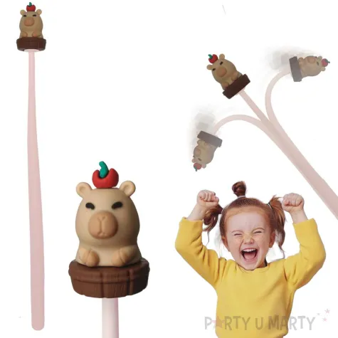 zabawny dlugopis silikonowy kapibara z jablkiem zelowy prezent na urodziny 22 cm