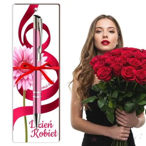 zakladka do ksiazki z dlugopisem gerbera dzien kobiet 18 cm