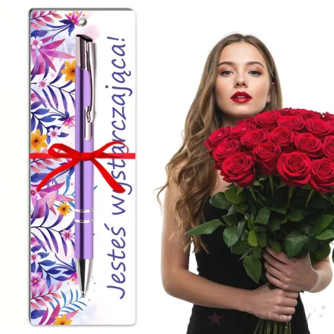 zakladka do ksiazki z dlugopisem kwiatki jestes wystarczajaca 18 cm