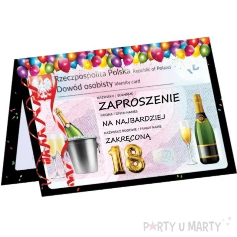 zaproszenia 18 urodziny dowod osobisty congee 6 szt