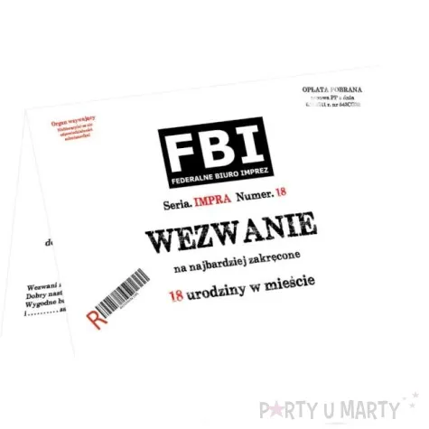 zaproszenia 18 urodziny wezwanie fbi congee 6 szt