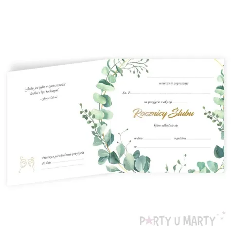 zaproszenia 25 rocznica slubu eukaliptus beauty 15x15 cm 8 szt