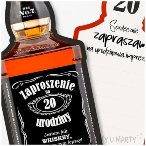 zaproszenia butelka whisky 20 urodziny 14 8x6 cm 6 szt