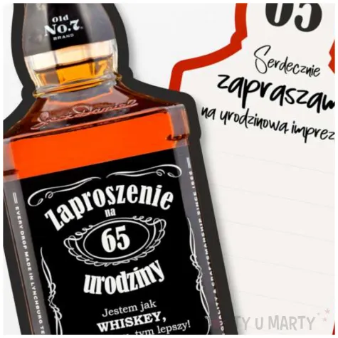 zaproszenia butelka whisky 65 urodziny 14 8x6 cm 6 szt