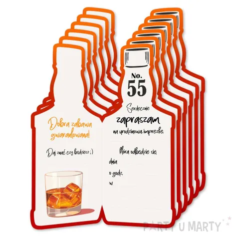 zaproszenia butelka whisky zamykana 55 urodziny 6x14 8 cm 6 szt
