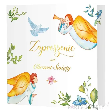 zaproszenia chrzest swiety anioly 14x14 cm 10 szt